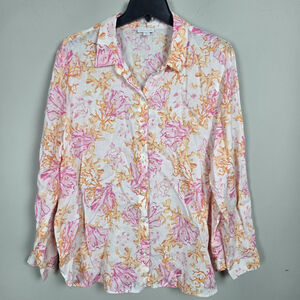 J Jill Love Linen Womens Button Up Top XL Petite Pink Beachy Coastal Island Vaca